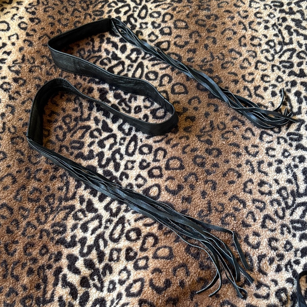 Black leather tie up Fringe Belt